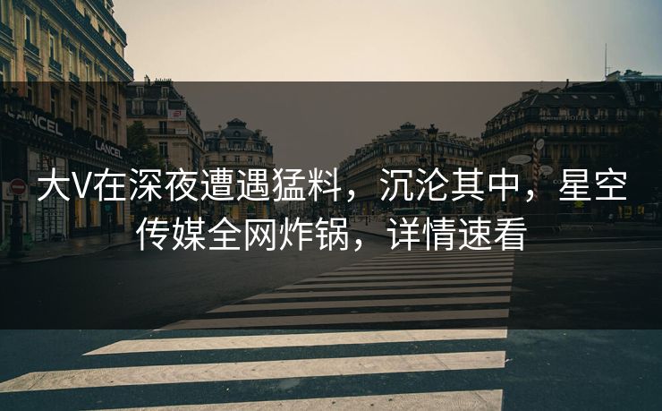 大V在深夜遭遇猛料，沉沦其中，星空传媒全网炸锅，详情速看